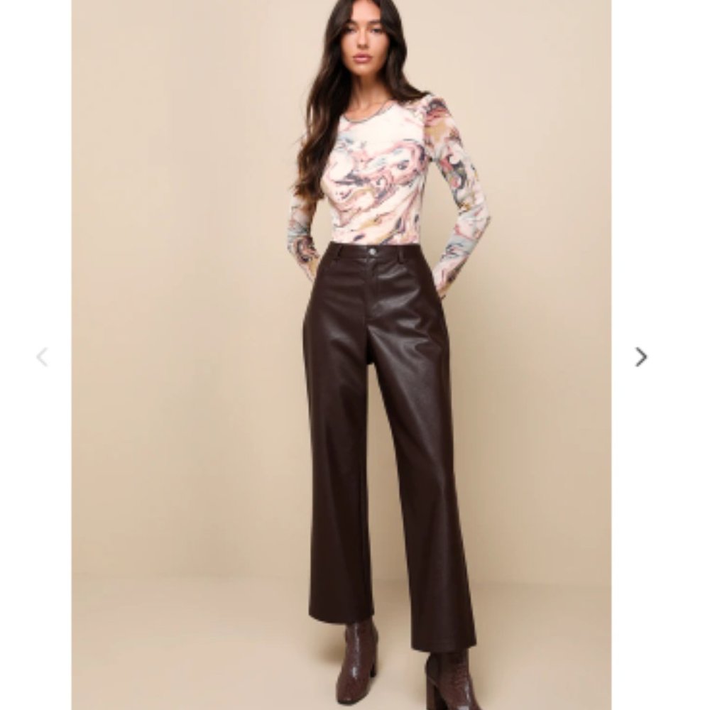 Sleek Vibe Dark Brown Vegan Leather High Rise Pants